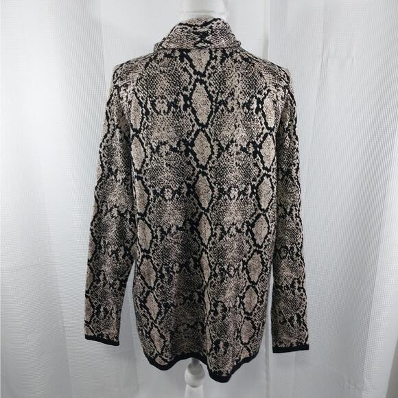 NWOT! CHICO'S! RICH BLACK & GOLD METALLIC SNAKESKIN KNIT NECKTIE SWEATER! SZ L - Picture 8 of 11
